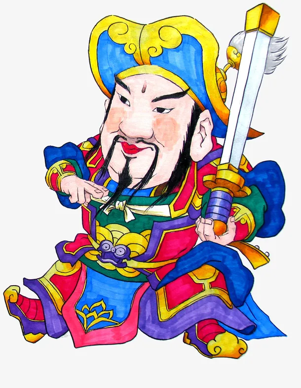 卡通春节门神剪纸装饰图案免抠