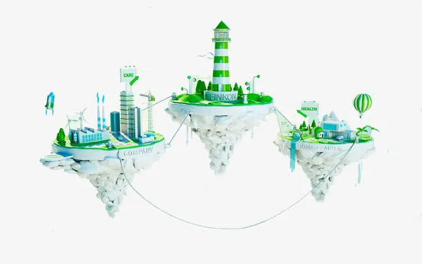 绿色悬浮岛屿免抠