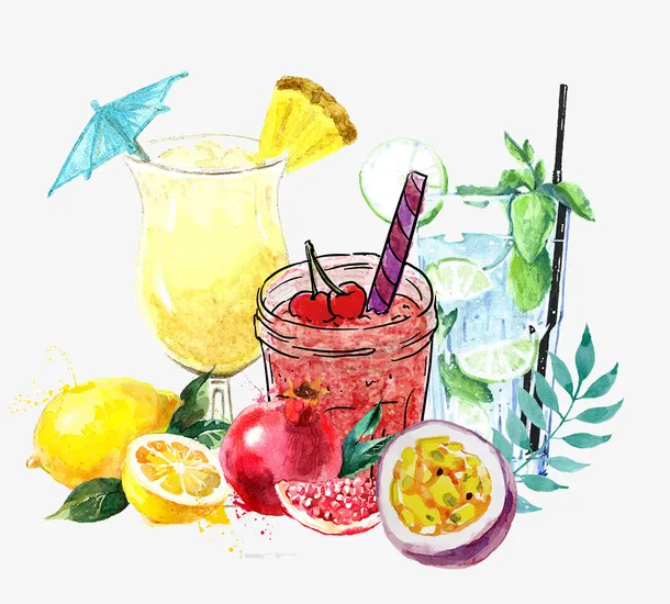 清新水彩夏日酷饮海报装饰免抠手绘/卡通手绘元素