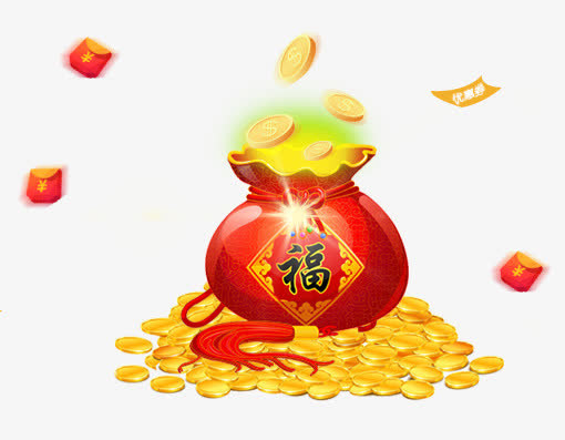 新年节日福袋撒金币装饰免扣素材免抠