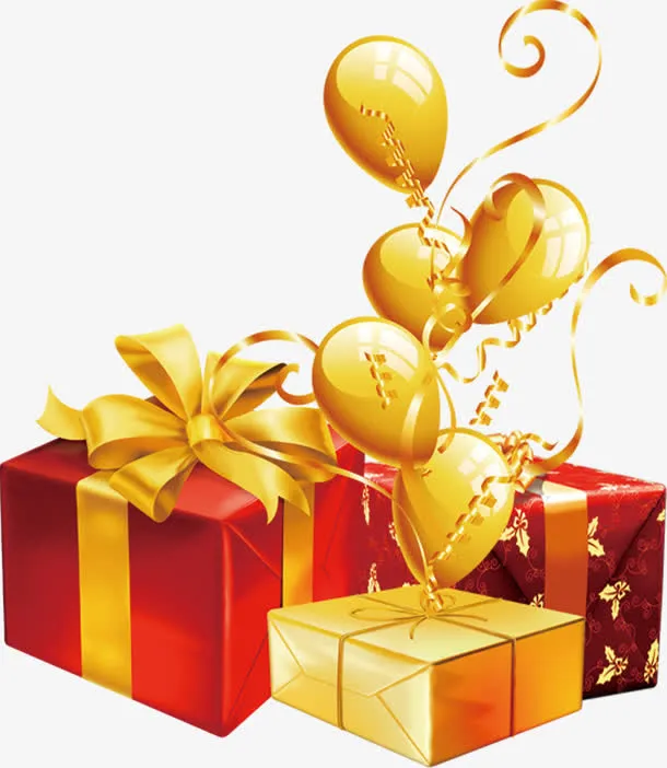 红色喜庆节日礼盒气球免抠