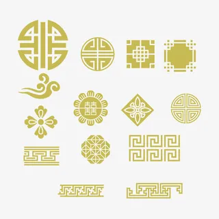 矢量暗黄色中国风图案免抠