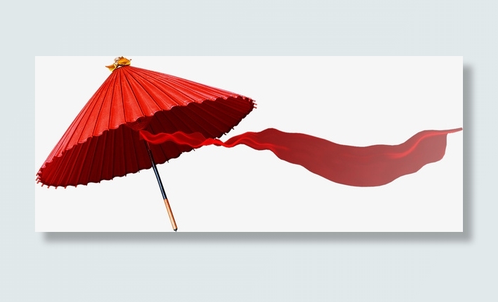红色雨伞带飘带免抠
