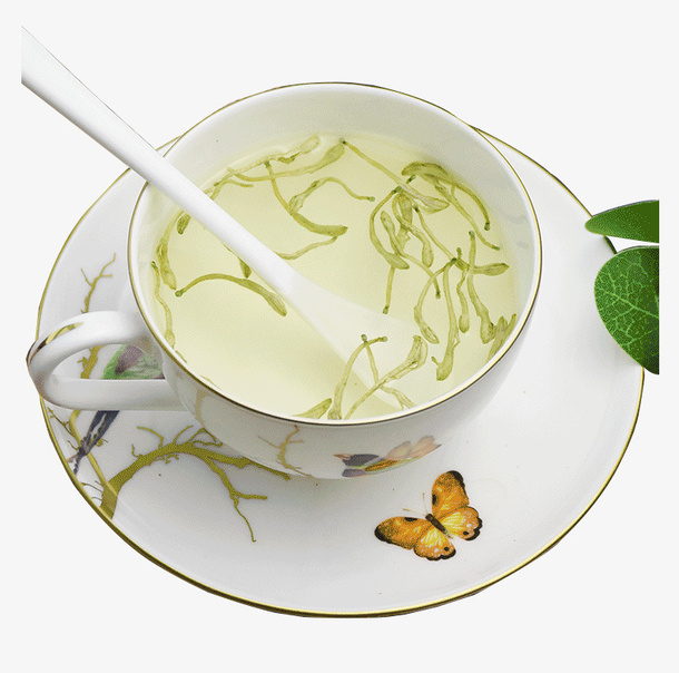 金银花茶杯素材免抠