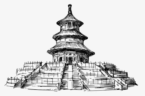 素描天坛建筑故宫手绘免抠