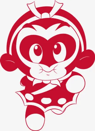 卡通猴子剪纸透明底背景png素材