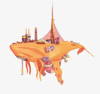 红色卡通悬浮岛屿免抠