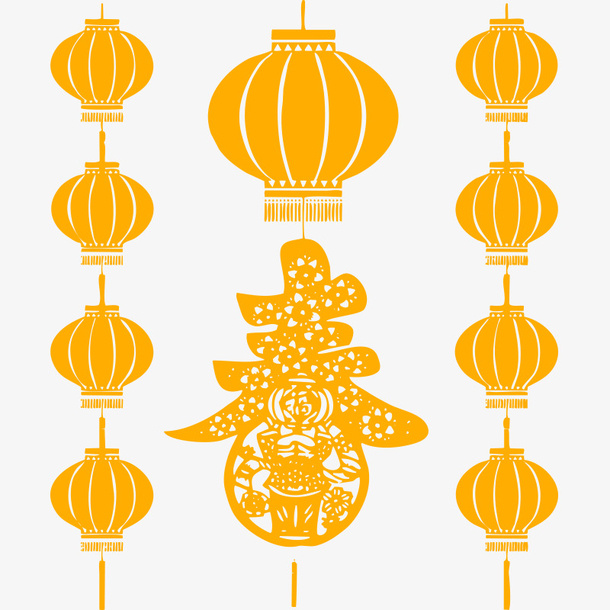 橘色灯笼和福字图标免抠