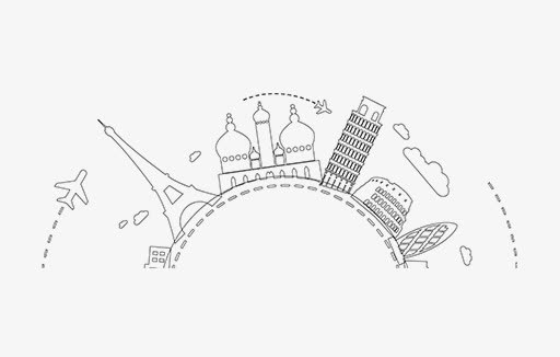 唯美创意手绘线稿城市建筑免抠