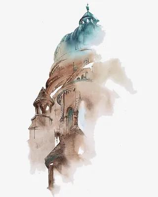 中国风水墨教堂建筑素材免抠