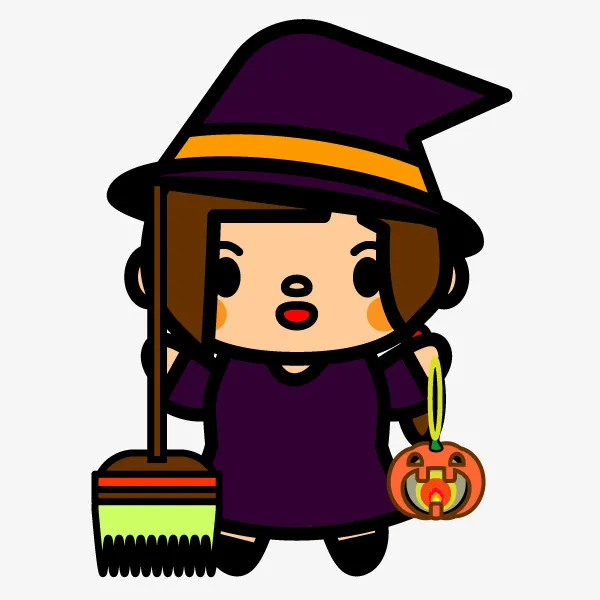 万圣节拿着南瓜灯的小女巫免抠