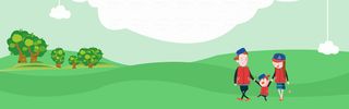 春天亲子游踏青卡通绿banner高清