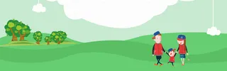 春天亲子游踏青卡通绿banner高清