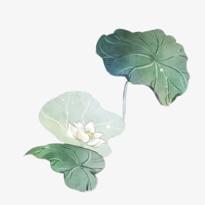 手绘水彩清新荷花免抠