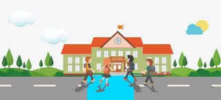 手绘卡通学生上学场景免抠