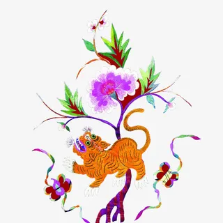 老虎鲜花枯树素材免抠