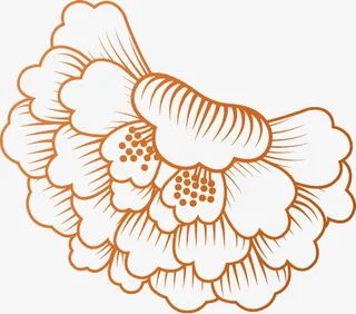 线描中国风线描年画牡丹免抠