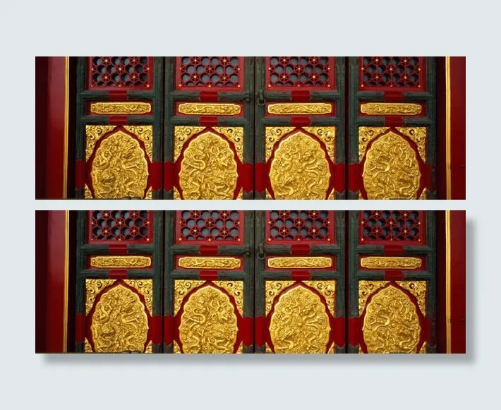 红色中国风大门金色花纹免抠
