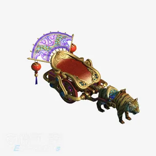 手绘复古花纹三维老虎椅子免抠