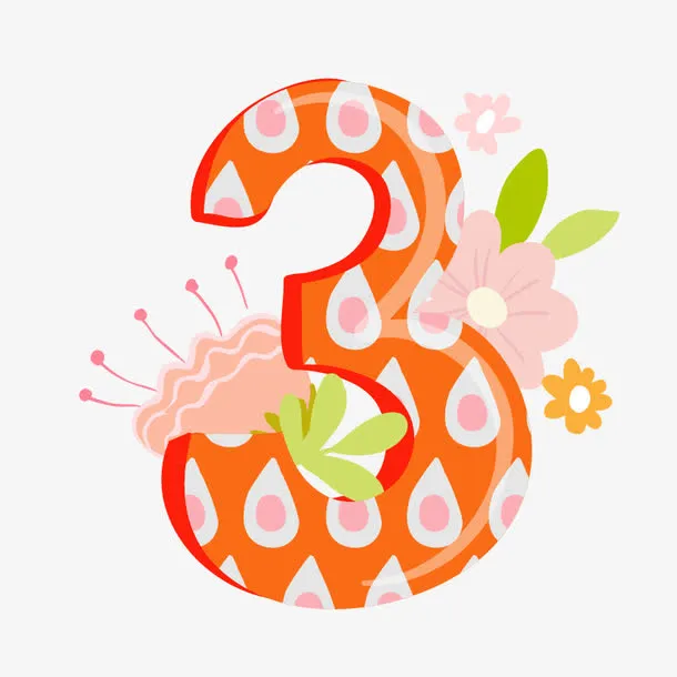 橙色数字3png图片免抠
