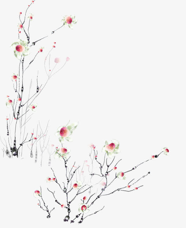 粉色花朵树枝插图装饰免抠