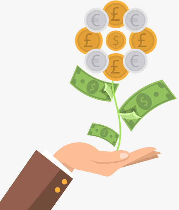 单手托举的金钱之花矢量图免抠标签元素