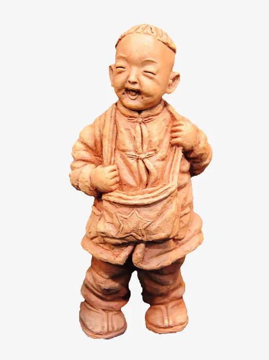 泥塑挎着包的男孩免抠