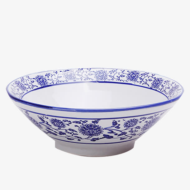 产品实物陶瓷蓝花斗笠青花碗免抠