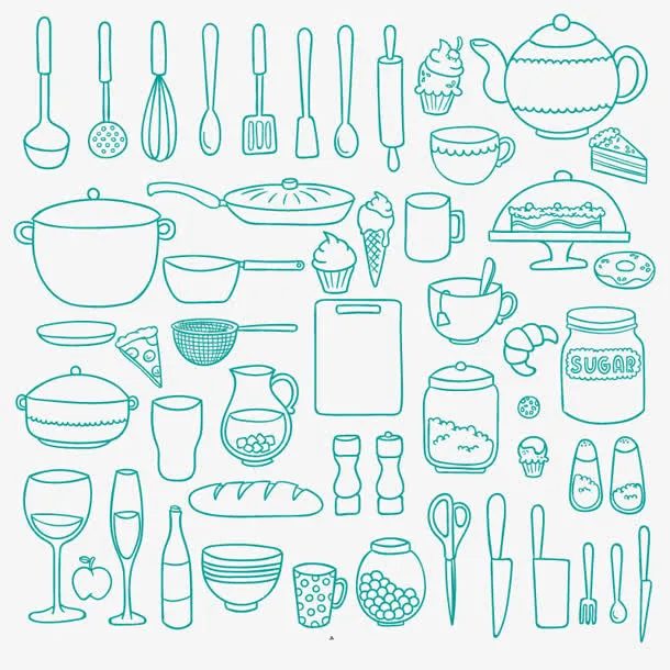 简笔线描厨房用品免抠
