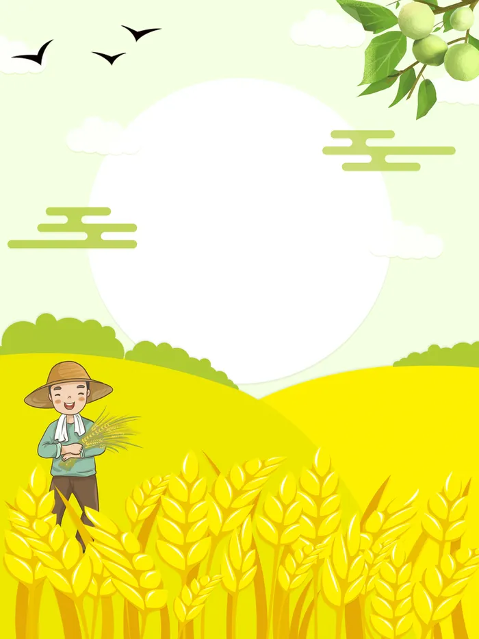 夏天立夏二十四节气手绘人物麦子麦田树枝高清