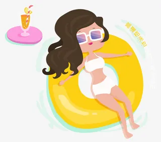 卡通游泳女孩免抠