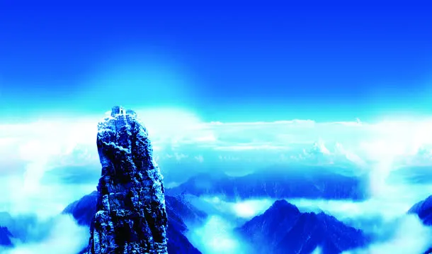 蓝色云层突出山峰海报背景
