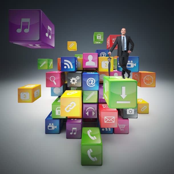 职业人与动感多维数据图标免抠