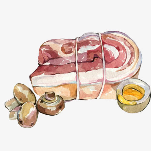 五花肉手绘水彩画素材图片免抠