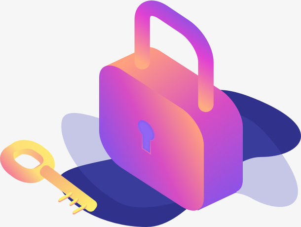 手绘立体锁钥匙图案免抠