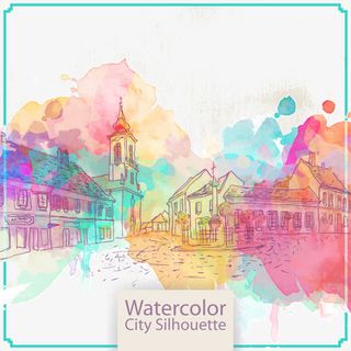 水彩城市建筑免抠