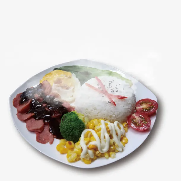 黑胡椒冒热气米饭营养餐免抠