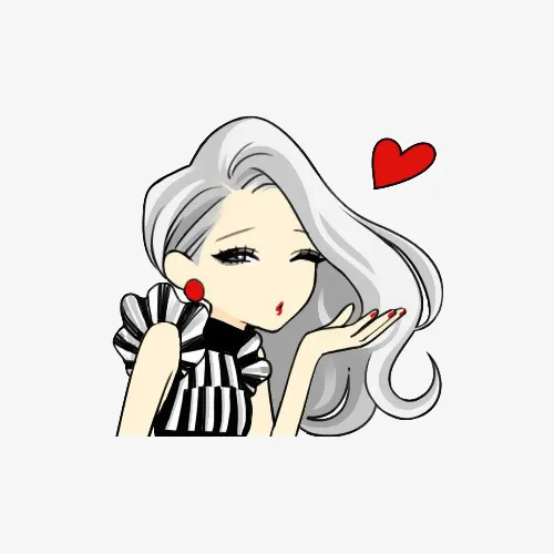 卡通长发性感时尚美女飞吻插画免免抠(500*500px(72dpi))