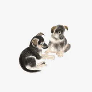 工笔画 小狗 配饰 素材免抠