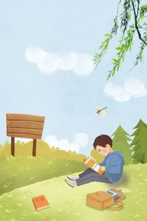 踏青简约手绘卡通插画背景高清