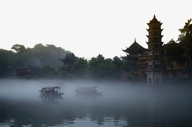 凤凰古城古老的船只免抠背景其他元素