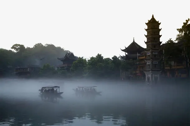 凤凰古城古老的船只免抠背景其他元素