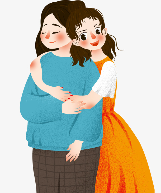 手绘可爱插图母亲节拥抱妈妈的女免抠