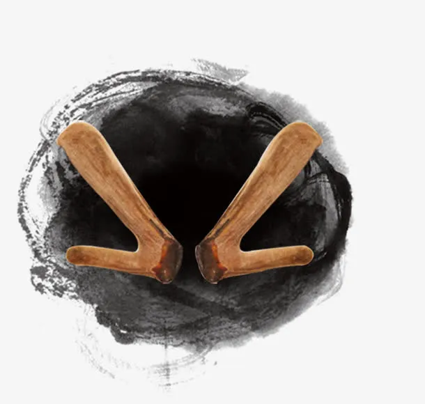 中国风水墨圆点笔刷鹿茸鹿角免抠