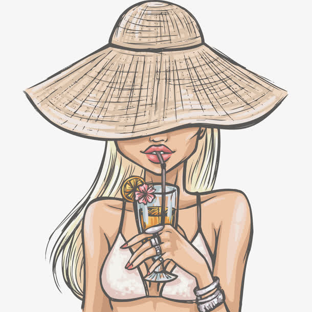 喝鸡尾酒的比基尼美女免抠