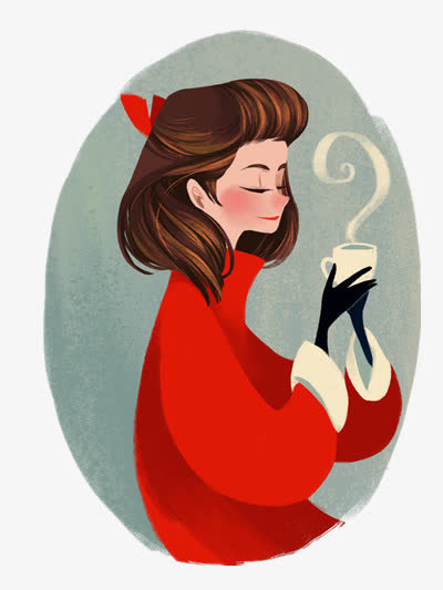 喝奶茶的少女免抠