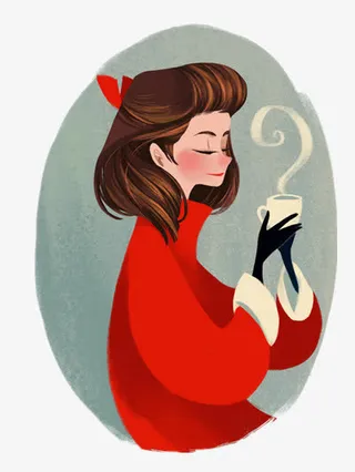 喝奶茶的少女免抠