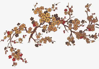 黄色刺绣梅花插图装饰免抠