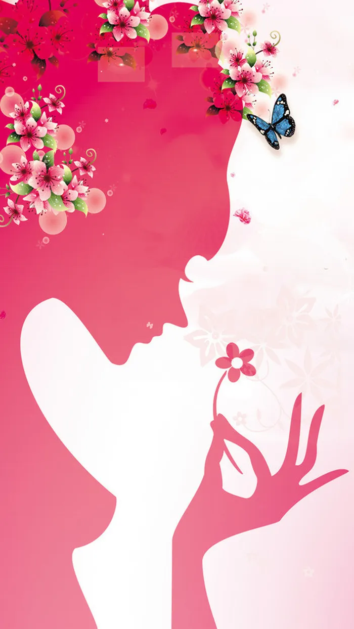 红色女性花朵妇女节PS源文件H5背景素材高清