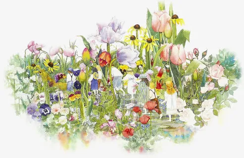 春天的花丛免抠